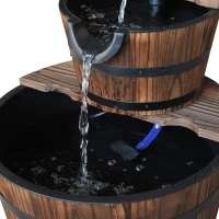 Outsunny 2-Tier Wooden Barrel Water Fountain with Electric Pump Cascading Feature Outdoor Indoor Decoration(m-9)