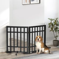 PawHut Freestanding Pet Gate with 2PCS Support Feet, 3 Panels Folding Dog Gates for the House Doorway Stairs, Expands up to 71.3" Wide, 29.9" Tall, Black(m-8)