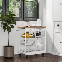 HOMCOM Rolling Kitchen Island Trolley Serving Cart Wheeled Storage Cabinet w/ Basket Shelves and Drawers White(m-8)