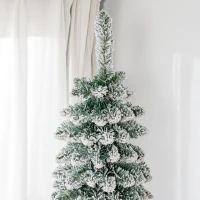 HOMCOM 8' Tall Unlit Slim Pencil Xmas Tree, Snow Flocked Artificial Christmas Tree with Realistic Branches and 603 Tips, Green(m-8)