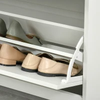HOMCOM Narrow Shoe Storage with Drawer, 2 Flip Doors and Adjustable Shelves, Shoe Cabinet for 16 Pairs of Shoes, White(m-10)