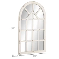 HOMCOM 43x27.5 inch Decorative Wall Mirror, Arch Windowpane Mirror for Wall in Living Room, Bedroom, Rustic White(m-3)