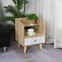 HOMCOM Bedside Table with 2-tier Shelf and Drawer, Side End Table with Storage for Living Room, Bedroom, Natural(m-8)