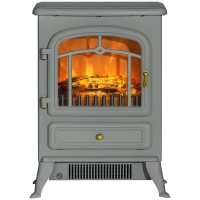 HOMCOM Fireplace Stove, Electric Fireplace Heater with Realistic LED Flames and Logs, 725W/1450W, Gray