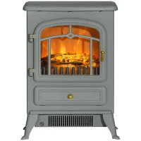 HOMCOM Fireplace Stove, Electric Fireplace Heater with Realistic LED Flames and Logs, 725W/1450W, Gray(m-1)