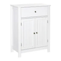 kleankin Bathroom Floor Storage Cabinet Freestanding Wooden Storage Organizer with Drawer Doors Adjustable Shelves for Living Room Kitchen Hallway White(m-2)