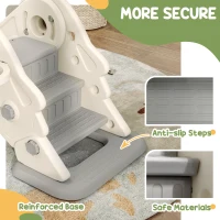 Qaba 3 in 1 Toddler Slide, Foldable Kids Slide with Basketball Hoop, Climber, Anti-Slide Step for Ages 2-5, Cream White(m-7)