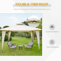 Outsunny 11' x 11' Outdoor Canopy Tent Party Gazebo with Double-Tier Roof, Steel Frame, Included Ground Stakes, Beige(m-4)