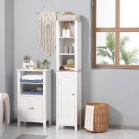 kleankin Bathroom Storage Cabinet with 3 Tier Adjustable Shelf Storage, Linen Tower Enclosed Cabinet for Anti-Toppling Design, White(m-10)