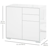 HOMCOM High Gloss Buffet Sideboard with 2 Drawers, 2 Doors and Adjustable Shelf, Kitchen Storage Cabinet with Push Open Design, White(m-3)