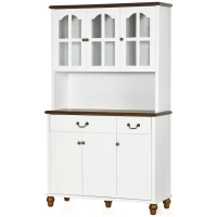 HOMCOM Kitchen Buffet with Hutch, Freestanding Pantry Cabinet with 6 Doors, 2 Drawers and 3-Level Adjustable Shelves, White(m-11)