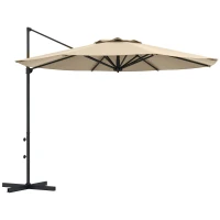 Outsunny 10 FT Cantilever Umbrella, Aluminum Hanging Offset Umbrella with 360°Rotation, Crank, Tilt, Cross Base, Khaki(m-11)