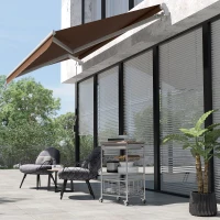 Outsunny 10' x 8' Manual Retractable Awning, Sun Shade Shelter Canopy, with Aluminum Frame and UV Protection for Patio Deck Yard Window Door, Coffee(m-8)