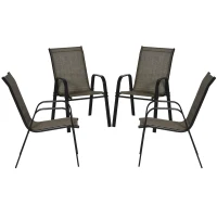 Outsunny Set of 4 Outdoor Dining Chairs, Heavy Duty Stackable Patio Dining Set with Armrests for Balcony Garden, Brown and Black(m-2)