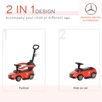 Aosom 2 in 1 Push Car for Toddlers for 1-3 Years Old, Officially Licensed AMG C63 Baby Car, Kids Stroller Sliding Car with Sun Canopy Foot Rest Horn Sound Safety Bar Cup Holder, Red(m-4)
