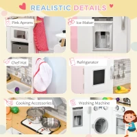 Qaba Corner Play Kitchen Set with Sound Effects and Tons of Countertop Space, Large Wooden Kitchen with Washing Machine, Food Toys, Ice Maker, Kids Kitchen, Ages 3-6, White(m-5)