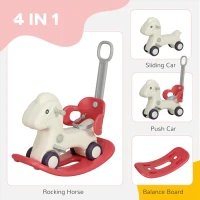Qaba 4 in 1 Kids Rocking Horse w/ Detachable Balance Board & Push Handel, Red(m-4)