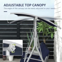 Outsunny 2-Seater Outdoor Porch Swing with Canopy and Table, Patio Swing Chair for Garden, Poolside, Backyard, Dark Blue(m-4)