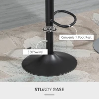 HOMCOM  Set of 2 Adjustable Bar Stools with PU Upholstered Back, Footrest, Round Base for Kitchen, Dining Room, Grey(m-6)