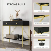 HOMCOM Hallway Console Table Entryway Table with 2 Drawers and Storage Shelf for Living Room Bedroom Behind Sofa Black(m-5)