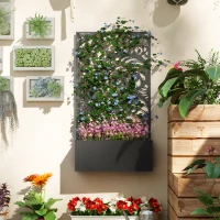 Outsunny Metal Garden Bed with Trellis for Climbing Plants, Freestanding or Wall Mounted Flower Bed for Garden, Patio, Balcony(m-10)