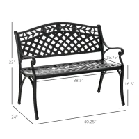 Outsunny Outdoor Garden Bench, 40" Patio Bench with Aluminum Frame and Armrests, 2-Person Patio Loveseat with Floral Pattern for Park, Porch, Yard, Lawn, 485 LBS Capacity(m-3)