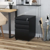 Vinsetto 3 Drawer Filing Cabinet, Lockable Office Storage Cabinet on Wheels for Legal, Letter, A4 Files, Black(m-1)