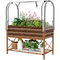 Outsunny Raised Garden Bed with Legs and Cover, Metal Elevated Planter Box with Bottom Shelf and Liner for Vegetables, Brown