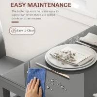 HOMCOM 3-Piece Rectangular Glass Kitchen Table and Chairs with Metal Frame and Faux Leather Upholstery for Dining Room, Grey(m-5)