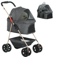 PawHut 3 in 1 Pet Stroller with Detachable Carrier, Foldable Dog Stroller with Storage Basket, Cupholder, for Mini Dogs, Gray(m-11)