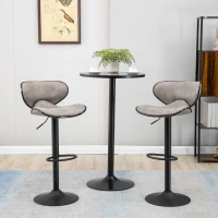 HOMCOM Adjustable Bar Stools Set of 2, Swivel Counter Height Barstools, Leathaire Upholstered Kitchen Island Stools with Back, Footrest and Steel Base, Taupe Grey(m-8)