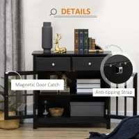 HOMCOM Sideboard Buffet Cabinet, Accent Kitchen Cabinet with Glass Doors, Shelf and 2 Drawers, Black(m-6)