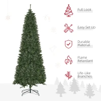 HOMCOM 8 Foot Pine Artificial Christmas Tree, Slim Pencil Xmas Tree with 952 Realistic Branches, Steel Base, Auto Open, Green(m-4)