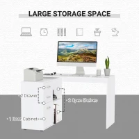 HOMCOM L-Shaped Desk, Computer Corner Desk with Storage Shelf, Drawer, PC Table Home Office Workstation, White(m-5)