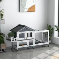 PawHut 65" Wooden Rabbit Hutch, Pet Playpen with Openable Roof & Storage Box for Rabbits and Small Animals, Gray(m-2)