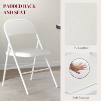 HOMCOM Set of 2 Metal Foldable Chairs, PU Leather Padded Folding Chairs with Cushion Seat and Open Back for Indoor, White(m-4)