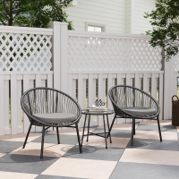 Outsunny 3 Piece Wicker Patio Furniture Set with Soft Seat Cushions, Tempered Glass Tabletop, Bistro Set for Garden, Black