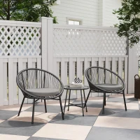 Outsunny 3 Piece Wicker Patio Furniture Set with Soft Seat Cushions, Tempered Glass Tabletop, Bistro Set for Garden, Black(m-1)
