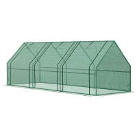 Outsunny 9' x 3' x 3' Portable Mini Greenhouse Tunnel Growing Tent Plants Flower Warm House w/ Zippered Roll-up Doors, PE Cover, Green(m-12)