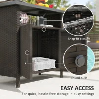 Outsunny Wicker Outdoor Storage Cabinet with Two Doors and Shelf for Outdoor Pool Towel Storage, Dark Coffee(m-6)