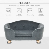 PawHut Miniature Dog / Cat Couch w/ Washable and Removable Cushion, Waterproof Cover, Gray(m-4)