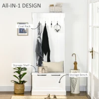 HOMCOM Hall Tree with Coat Rack, Storage, and Sitting Bench, White(m-4)