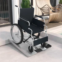 HOMCOM 3' Foldable Handicap Ramp for Home, Steps, Doorways, Aluminum Portable Wheelchair Ramp, Textured Threshold Ramp, Silver(m-10)