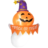 Outsunny 3.4ft Inflatable Halloween Window Sticker Ghost with Orange Face, Blow Up LED  Display for Garden Indoor Outdoor