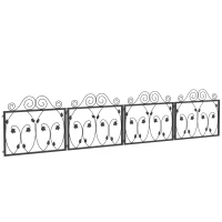 Outsunny 4 Pack Garden Fence, Metal Wire Fencing Border, Scroll Flower Edging for Landscape, Backyard, Black(m-11)