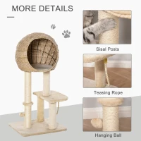 PawHut Cat Tree with Sisal Scratching Post Condo and Hanging Rope 39" H, Beige(m-5)