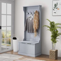 HOMCOM 3-In-1 Hall Tree with Coat Rack, Shoe Storage and Bench Seat, Entryway Bench with 4 Hooks for Hallway, Living Room, Grey(m-1)