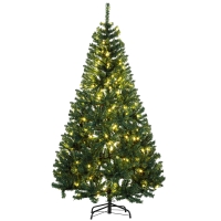 HOMCOM 6 FT Tall PreLit Artificial Christmas Tree with Realistic Branches, 250 Warm White LED Lights and 1000 Tips, Green