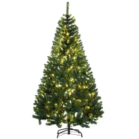 HOMCOM 6 FT Tall PreLit Artificial Christmas Tree with Realistic Branches, 250 Warm White LED Lights and 1000 Tips, Green(m-1)