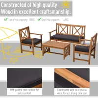 Outsunny 4 Piece Acacia Wood Outdoor Patio Furniture Set with 2 Armchairs, 1 Sofa, & 1 Coffee Table, Cushions Included(m-6)